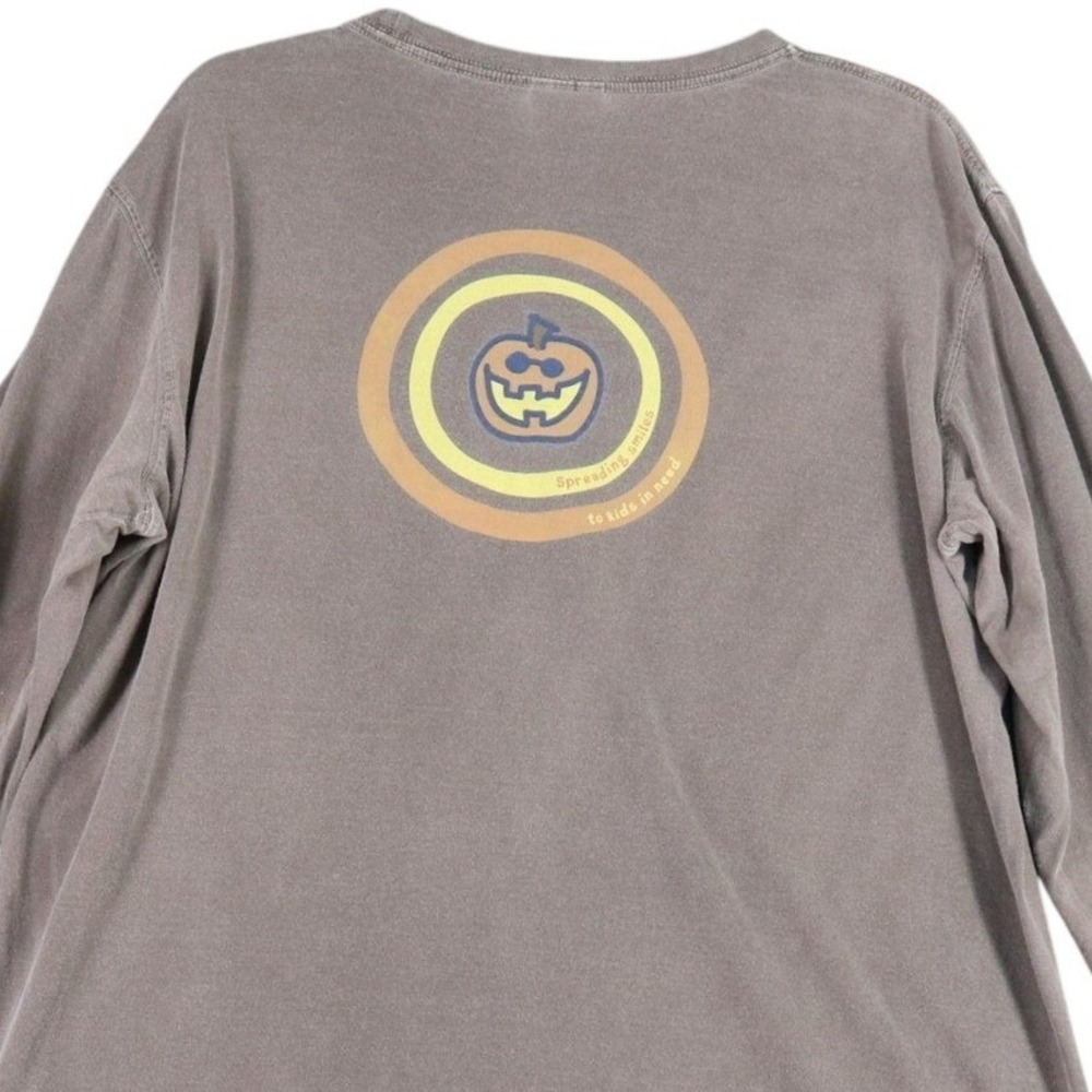 Life is Good Pumpkin Tee Womens L Halloween Spreading Smiles Casual Fall Wear